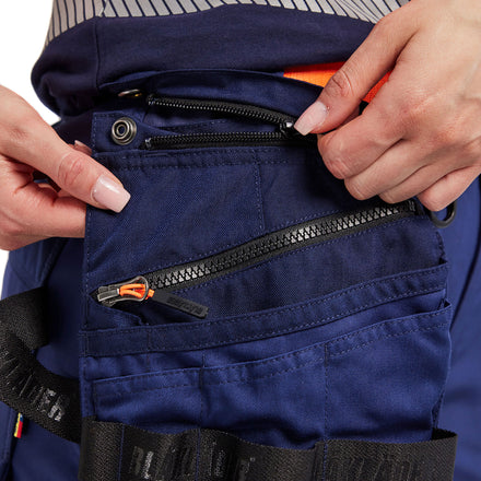 Blaklader 7114 Womens Hi Vis Softshell Trousers Navy Blue Hi Vis Orange Feature 3