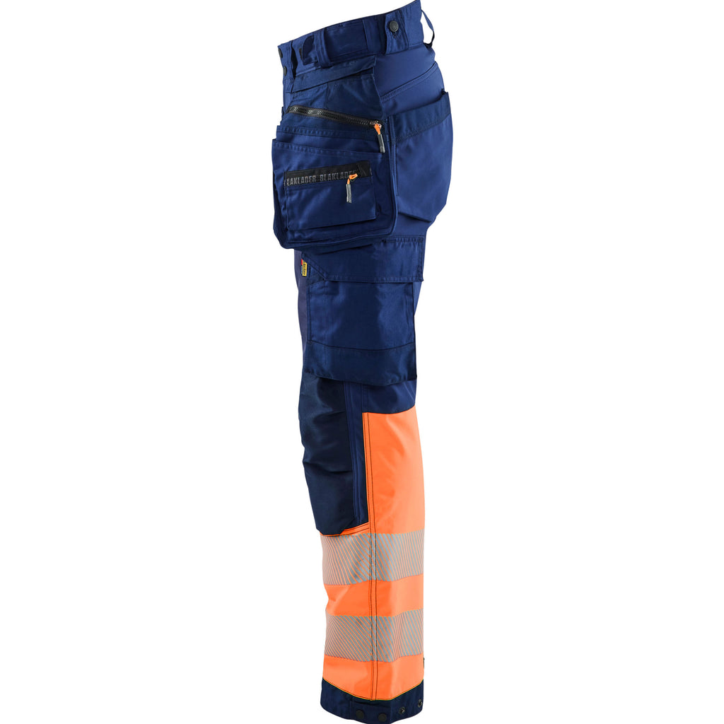 Blaklader 7114 Womens Hi Vis Softshell Trousers Navy Blue Hi Vis Orange Left