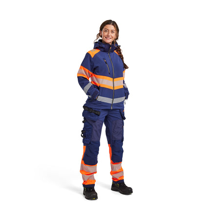 Blaklader 7114 Womens Hi Vis Softshell Trousers Navy Blue Hi Vis Orange Model