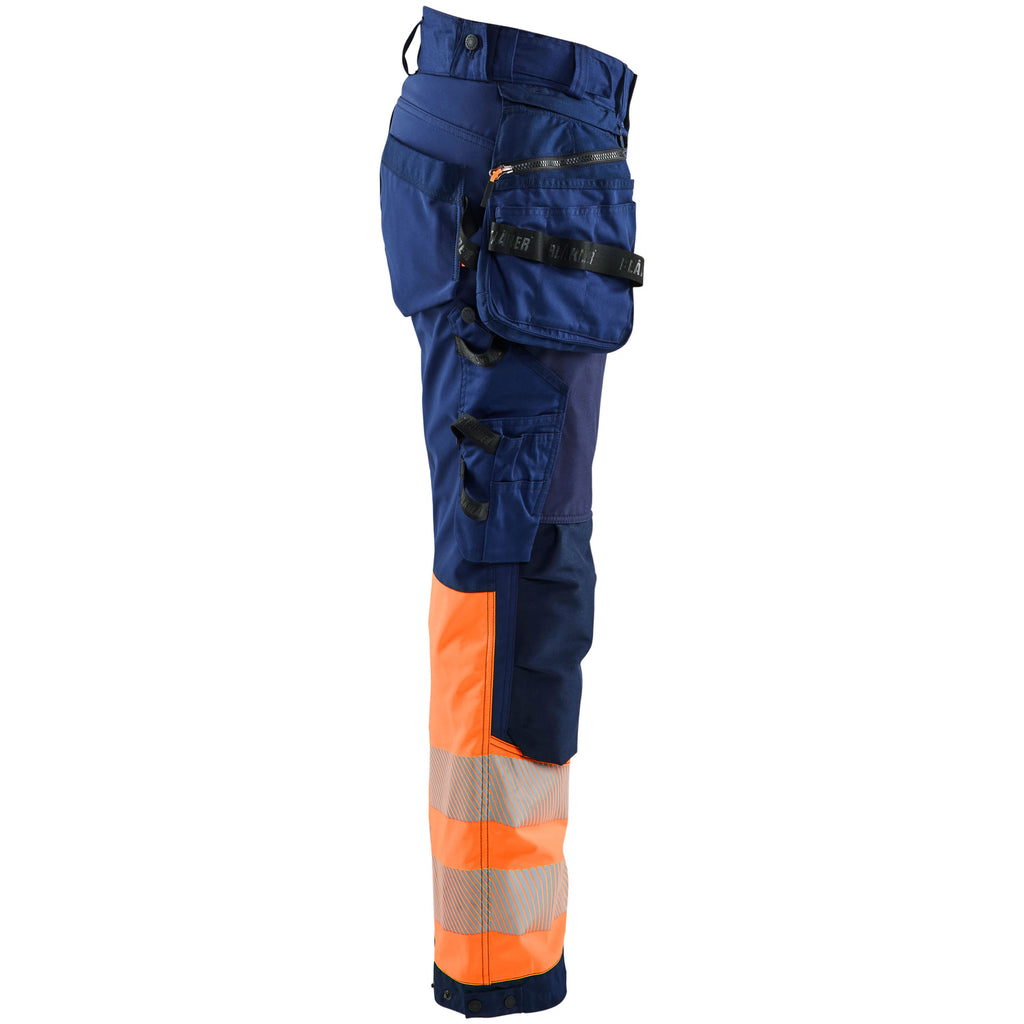 Blaklader 7114 Womens Hi Vis Softshell Trousers Navy Blue Hi Vis Orange Right