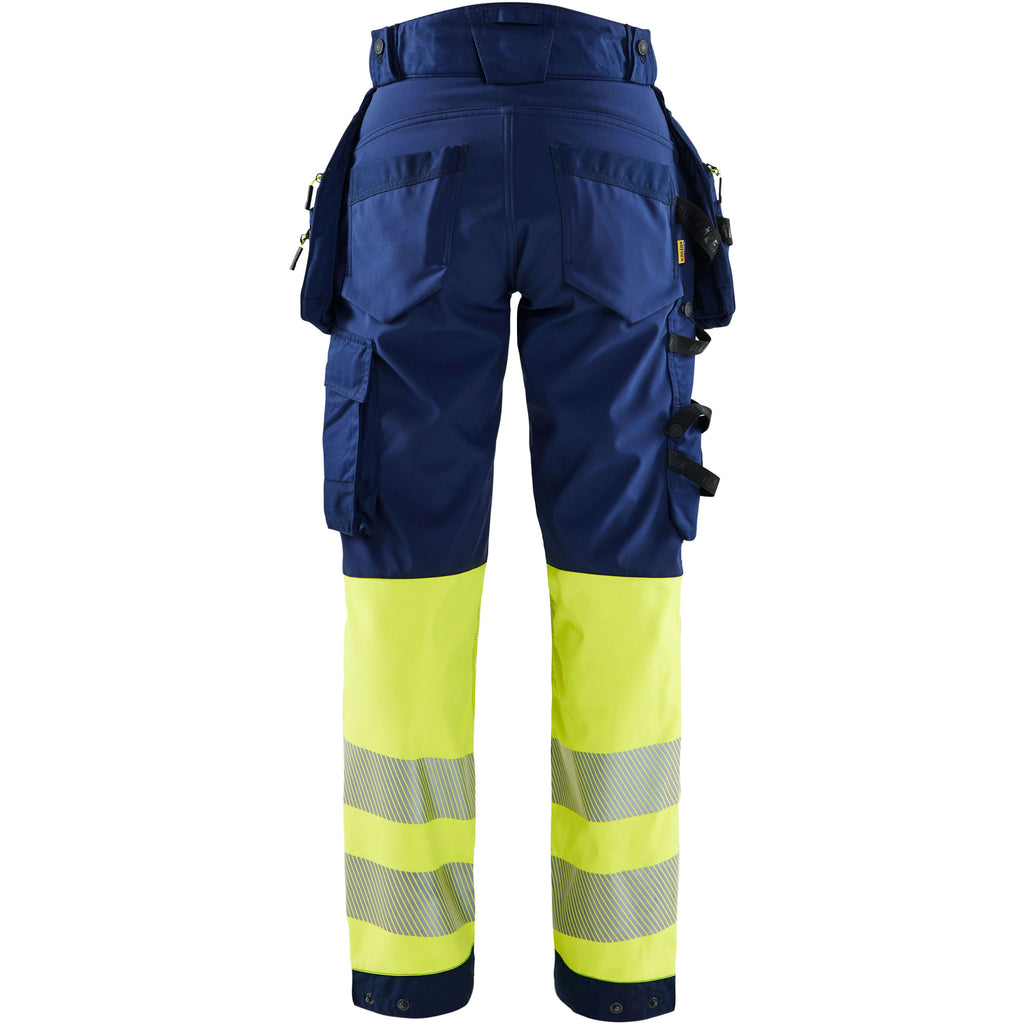 Blaklader 7114 Womens Hi Vis Softshell Trousers Navy Blue Hi Vis Yellow Back