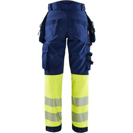 Blaklader 7114 Womens Hi Vis Softshell Trousers Navy Blue Hi Vis Yellow Back
