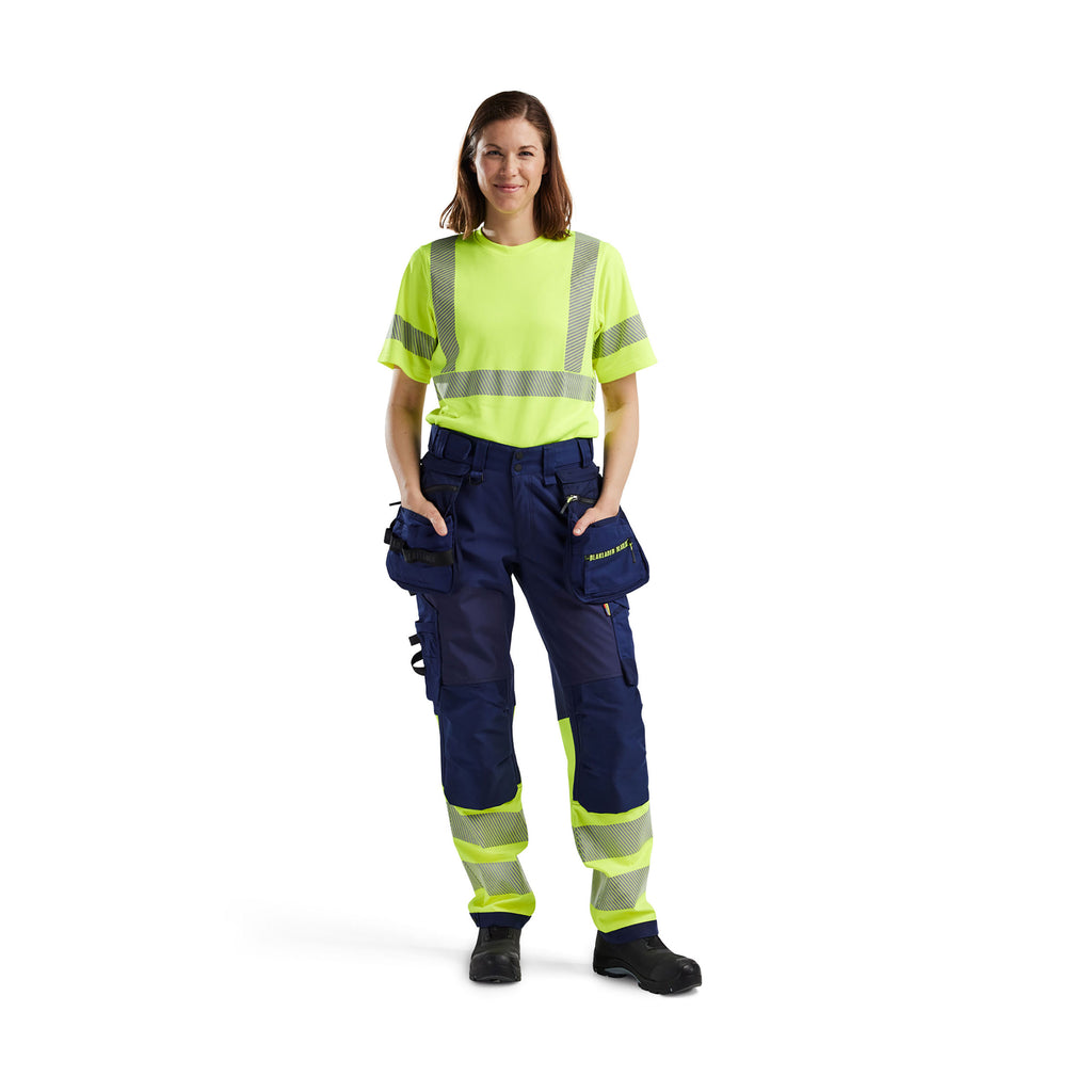 Blaklader 7114 Womens Hi Vis Softshell Trousers Navy Blue Hi Vis Yellow Model