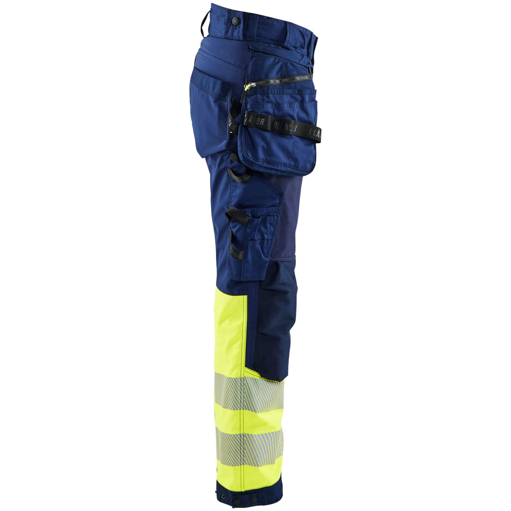 Blaklader 7114 Womens Hi Vis Softshell Trousers Navy Blue Hi Vis Yellow Right