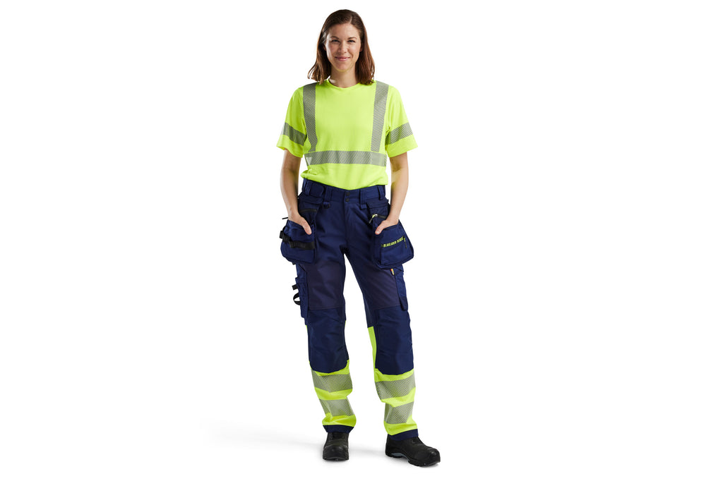 Blaklader 7114 Navy Blue/Hi-Vis Yellow Women's Softshell Trousers With Holster Pockets