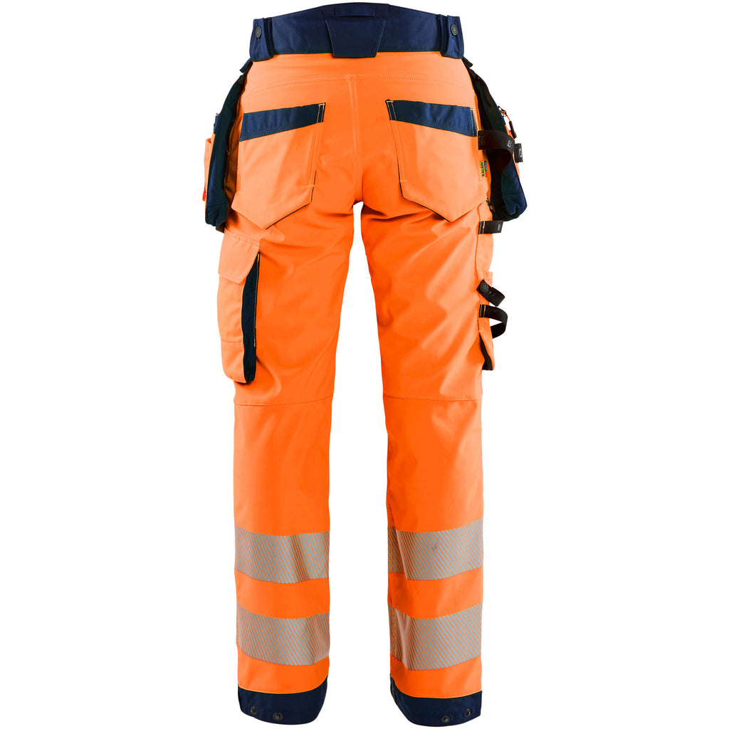 Blaklader 7118 Womens Hi Vis Softshell Trousers Hi Vis Orange Navy Blue Back
