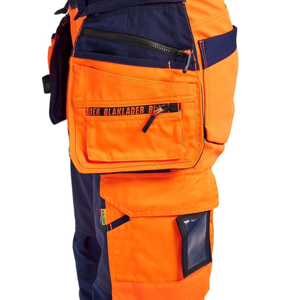 Blaklader 7118 Womens Hi Vis Softshell Trousers Hi Vis Orange Navy Blue Feature 3