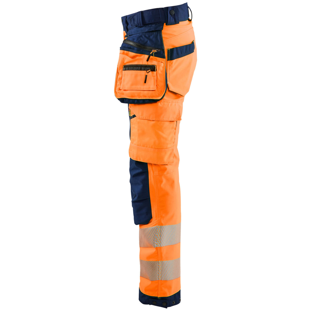 Blaklader 7118 Womens Hi Vis Softshell Trousers Hi Vis Orange Navy Blue Left