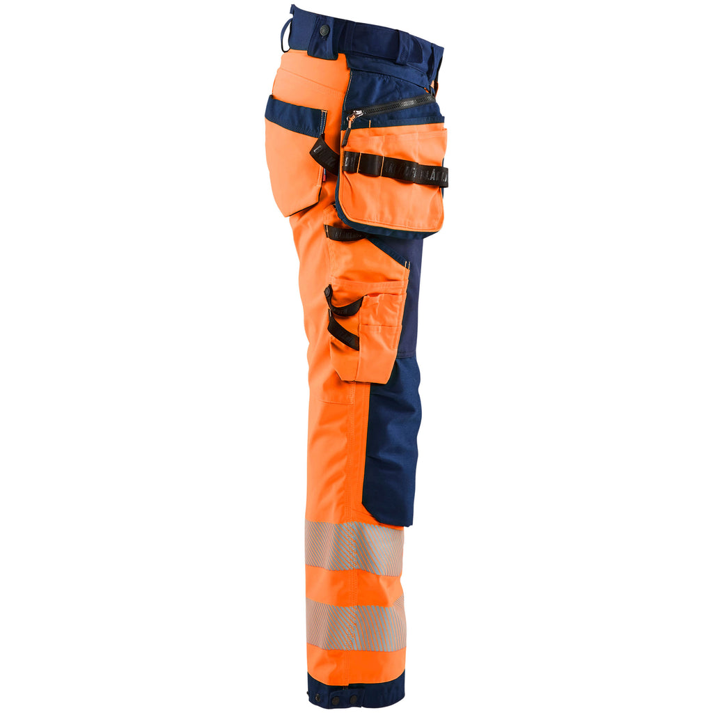 Blaklader 7118 Womens Hi Vis Softshell Trousers Hi Vis Orange Navy Blue Right