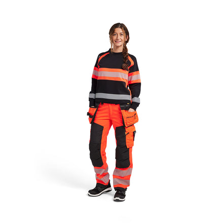Blaklader 7118 Womens Hi Vis Softshell Trousers Hi Vis Red Black Model
