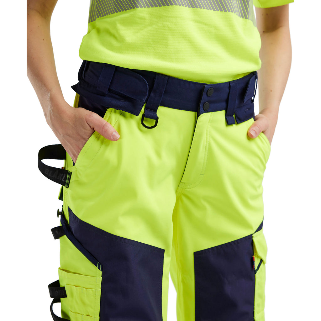 Blaklader 7118 Womens Hi Vis Softshell Trousers Hi Vis Yellow Navy Blue Feature 2