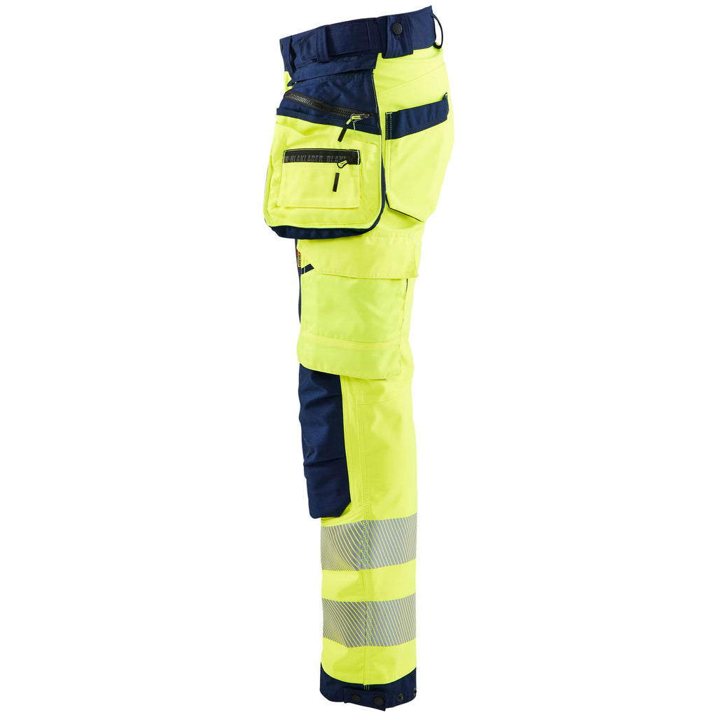 Blaklader 7118 Womens Hi Vis Softshell Trousers Hi Vis Yellow Navy Blue Left