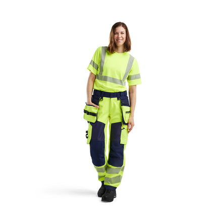 Blaklader 7118 Womens Hi Vis Softshell Trousers Hi Vis Yellow Navy Blue Model