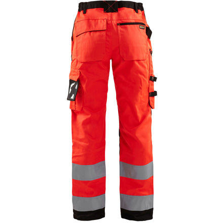 Blaklader 7155 Womens Hi Vis Trousers Without Nail Pockets Hi Vis Red Black Back
