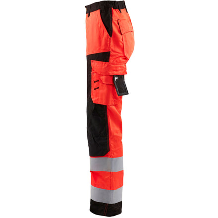 Blaklader 7155 Womens Hi Vis Trousers Without Nail Pockets Hi Vis Red Black Left