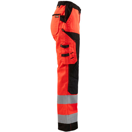 Blaklader 7155 Womens Hi Vis Trousers Without Nail Pockets Hi Vis Red Black Right