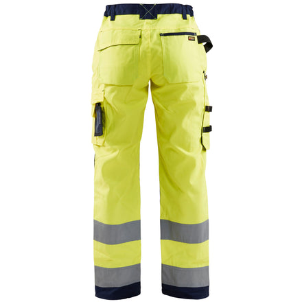 Blaklader 7155 Womens Hi Vis Trousers Without Nail Pockets Hi Vis Yellow Navy Blue Back