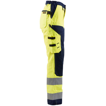 Blaklader 7155 Womens Hi Vis Trousers Without Nail Pockets Hi Vis Yellow Navy Blue Right