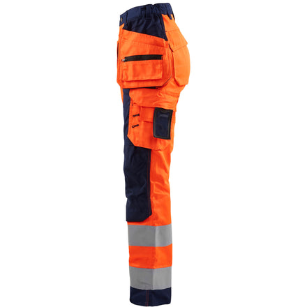Blaklader 7156 Womens Hi Vis Trousers Hi Vis Orange Navy Blue Left