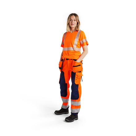 Blaklader 7156 Womens Hi Vis Trousers Hi Vis Orange Navy Blue Model