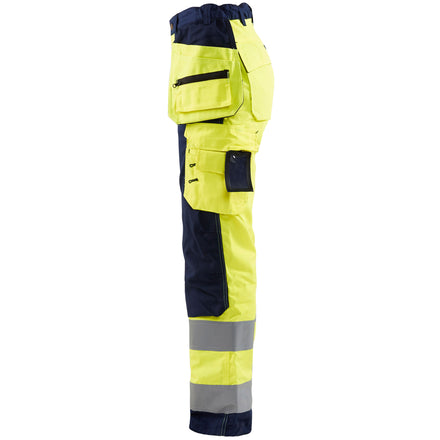 Blaklader 7156 Womens Hi Vis Trousers Hi Vis Yellow Navy Blue Left