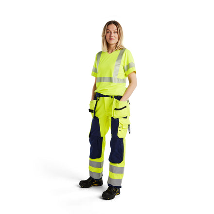 Blaklader 7156 Womens Hi Vis Trousers Hi Vis Yellow Navy Blue Model