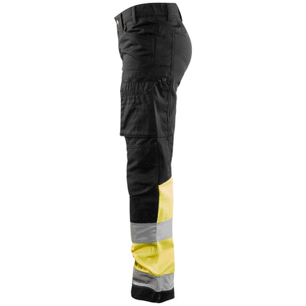 Blaklader 7161 Womens Hi Vis Trousers With Stretch Black Hi Vis Yellow Left