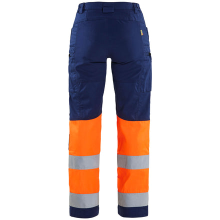 Blaklader 7161 Womens Hi Vis Trousers With Stretch Navy Blue Hi Vis Orange Back
