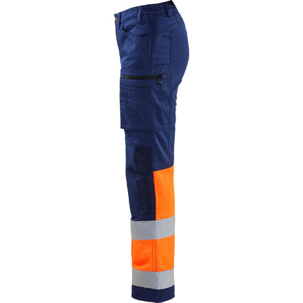 Blaklader 7161 Womens Hi Vis Trousers With Stretch Navy Blue Hi Vis Orange Left