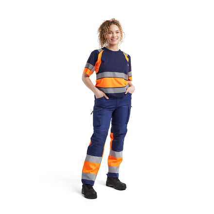 Blaklader 7161 Womens Hi Vis Trousers With Stretch Navy Blue Hi Vis Orange Model