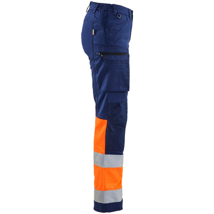 Blaklader 7161 Womens Hi Vis Trousers With Stretch Navy Blue Hi Vis Orange Right