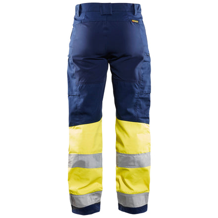 Blaklader 7161 Womens Hi Vis Trousers With Stretch Navy Blue Hi Vis Yellow Back