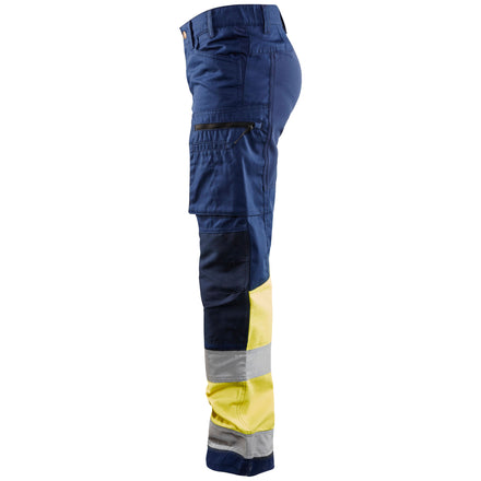 Blaklader 7161 Womens Hi Vis Trousers With Stretch Navy Blue Hi Vis Yellow Left