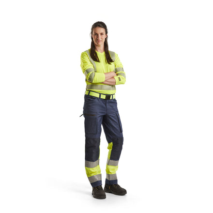 Blaklader 7161 Womens Hi Vis Trousers With Stretch Navy Blue Hi Vis Yellow Model