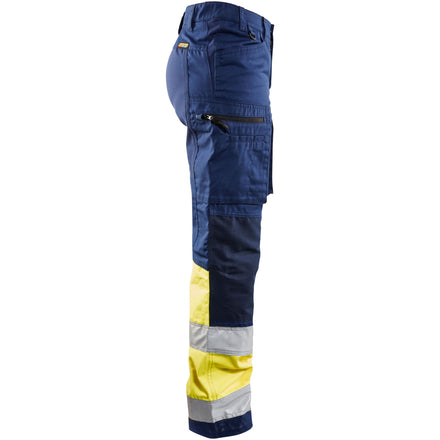 Blaklader 7161 Womens Hi Vis Trousers With Stretch Navy Blue Hi Vis Yellow Right