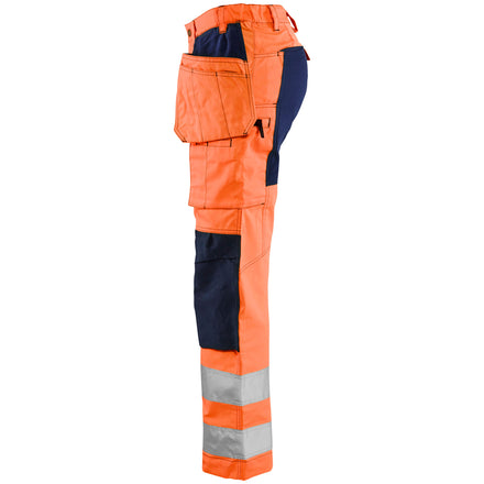 Blaklader 7163 Womens Hi Vis Trousers With Stretch Hi Vis Orange Navy Blue Left