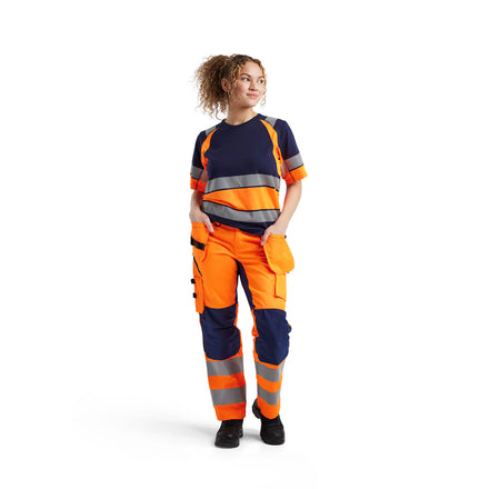 Blaklader 7163 Womens Hi Vis Trousers With Stretch Hi Vis Orange Navy Blue Model