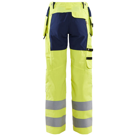 Blaklader 7163 Womens Hi Vis Trousers With Stretch Hi Vis Yellow Navy Blue Back