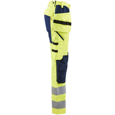 Blaklader 7163 Womens Hi Vis Trousers With Stretch Hi Vis Yellow Navy Blue Right