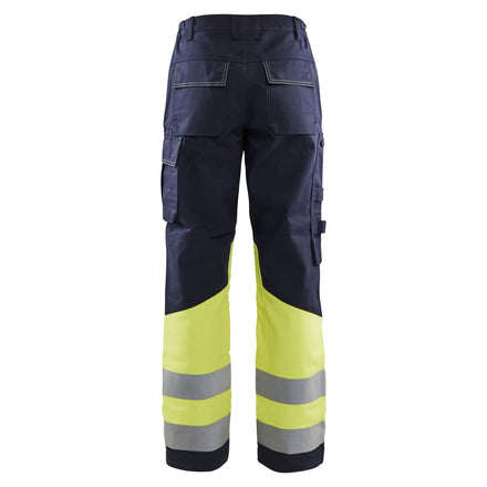 Blaklader 7181 Womens Multinorm Trousers Navy Blue Hi Vis Yellow Back