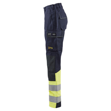 Blaklader 7181 Womens Multinorm Trousers Navy Blue Hi Vis Yellow Left