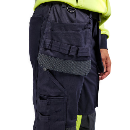 Blaklader 7185 Womens Multinorm Inherent Trousers With Stretch Navy Blue Hi Vis Yellow Feature 1