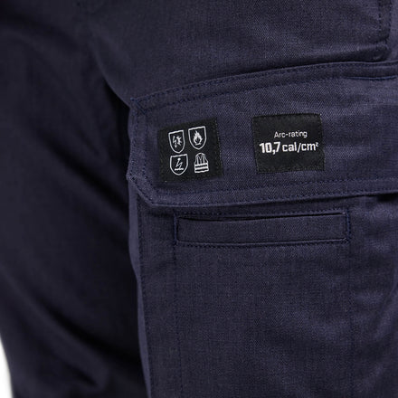 Blaklader 7185 Womens Multinorm Inherent Trousers With Stretch Navy Blue Hi Vis Yellow Feature 3