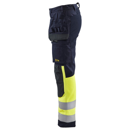 Blaklader 7185 Womens Multinorm Inherent Trousers With Stretch Navy Blue Hi Vis Yellow Left