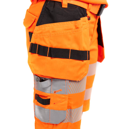 Blaklader 7186 Womens Hi Vis Shorts With Stretch Hi Vis Orange Navy Blue Feature 1