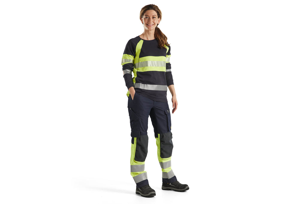 Blaklader 7187 Navy Blue/Hi-Vis Yellow Arc Flash & Fire Retardant Women's Multinorm Inherent Trousers With Stretch