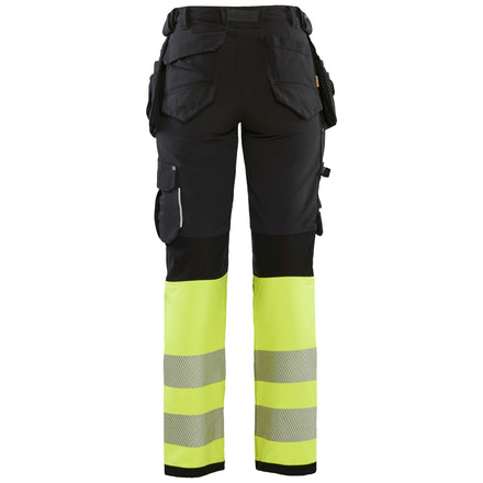 Blaklader 7193 Womens Hi Vis Trouser With 4 Way Stretch Black Hi Vis Yellow Back