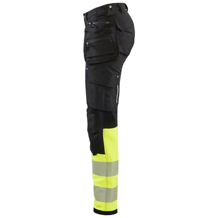 Blaklader 7193 Womens Hi Vis Trouser With 4 Way Stretch Black Hi Vis Yellow Left