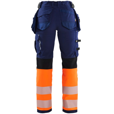 Blaklader 7193 Womens Hi Vis Trouser With 4 Way Stretch Navy Blue Hi Vis Orange Back