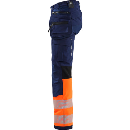 Blaklader 7193 Womens Hi Vis Trouser With 4 Way Stretch Navy Blue Hi Vis Orange Left